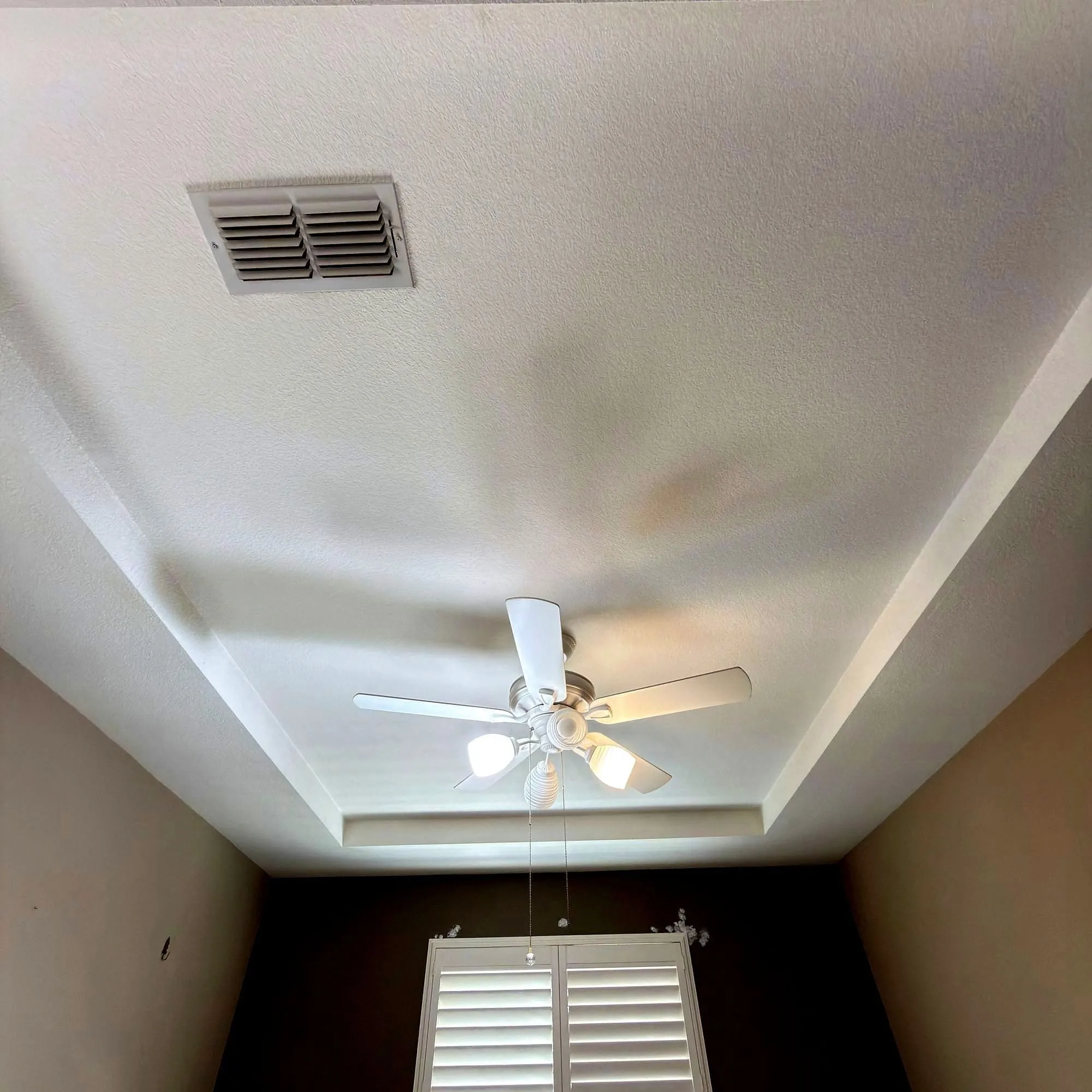 Fan hung off a braced box on a vaulted ceiling — a light box will not hold one.